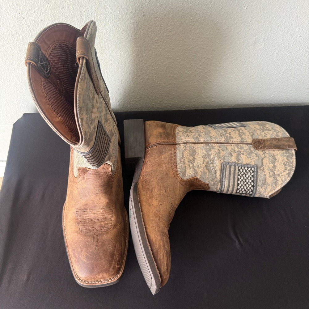 Ariat Sport Patriot Men 11.5 D Distressed Leather Camo Western Boots 10023359